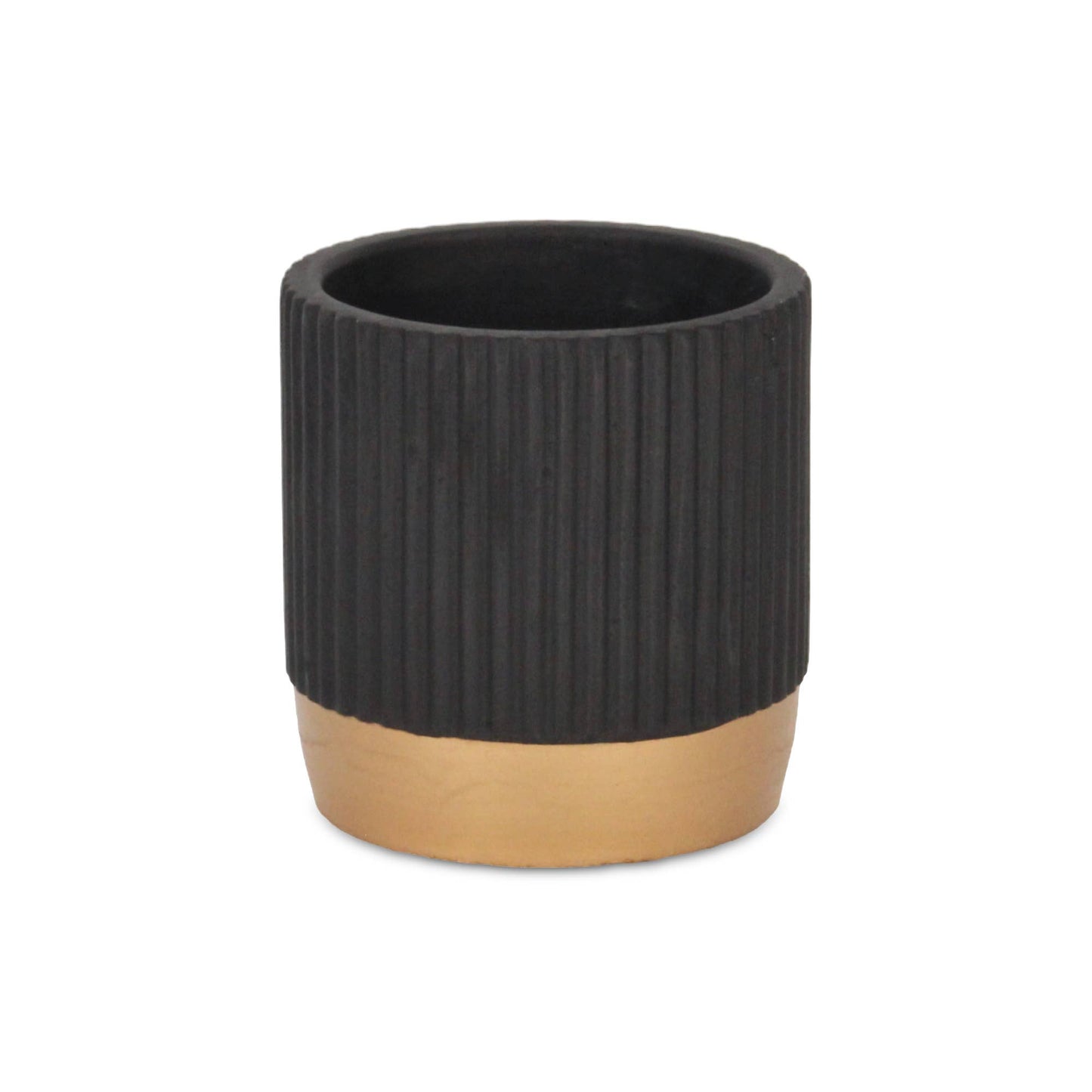 Aurone Round Ceramic Pot with Gold Finished Base - Black: Large