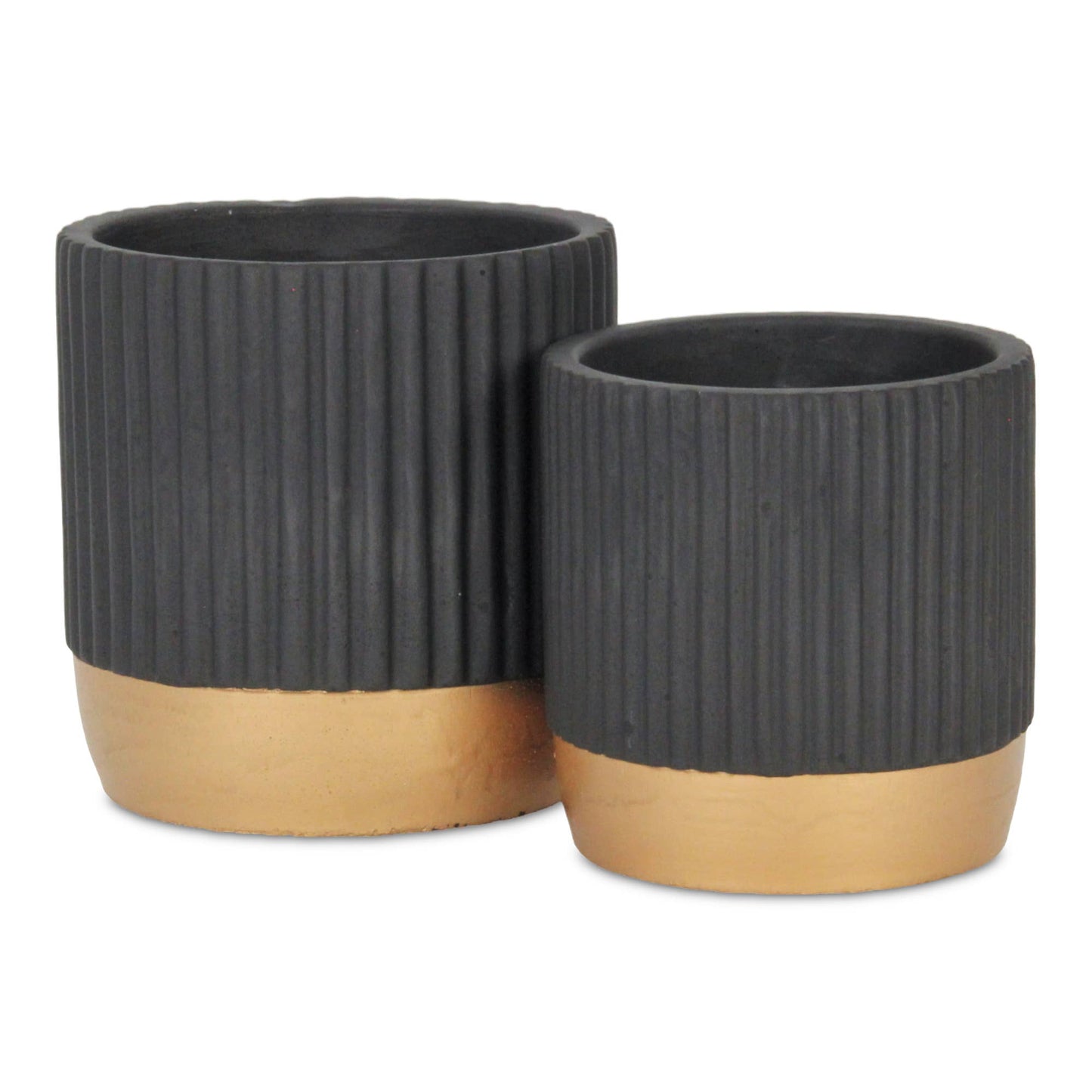 Aurone Round Ceramic Pot with Gold Finished Base - Black: Small