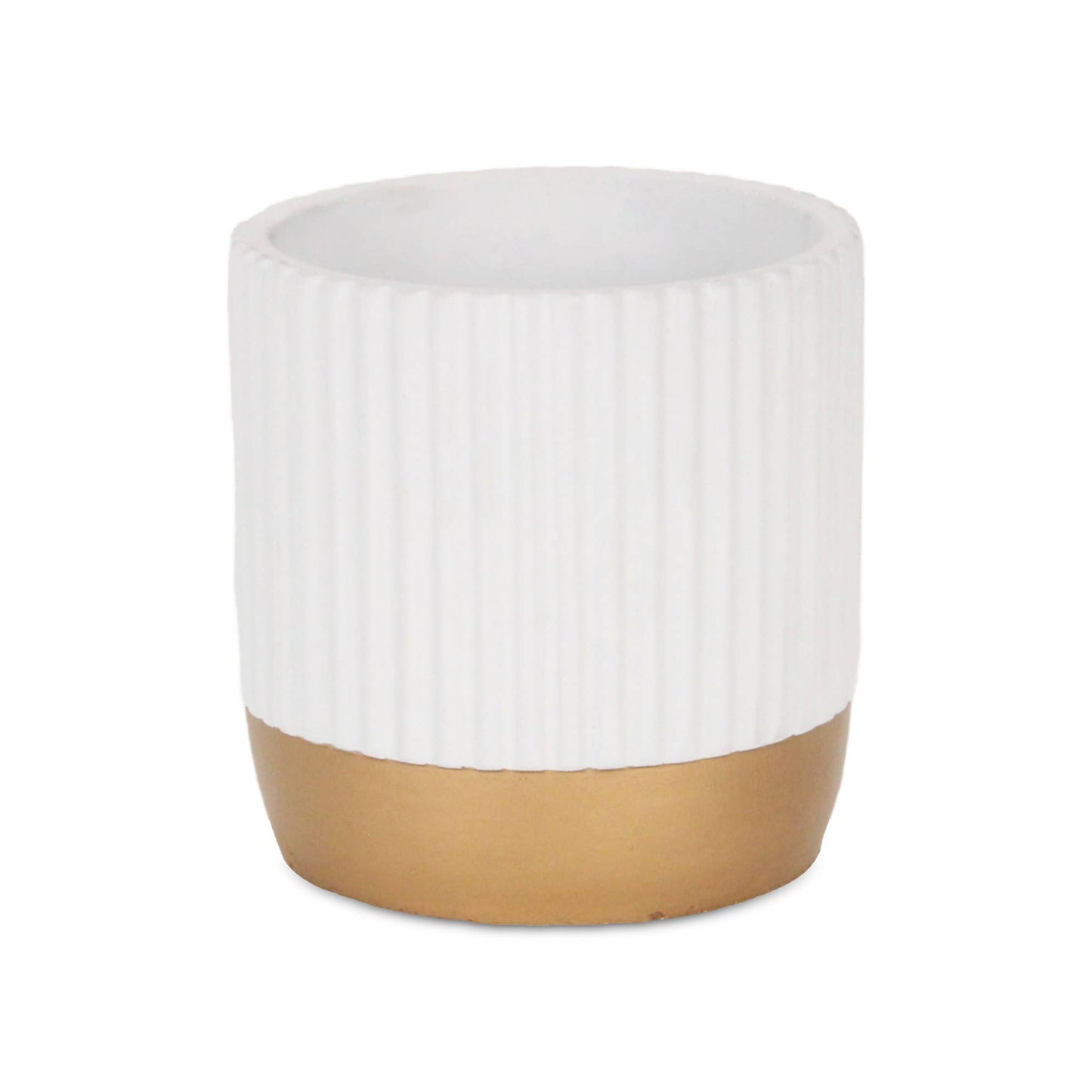 Aurone Round Ceramic Pot with Gold Finished Base - White: Large