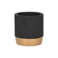 Aurone Round Ceramic Pot with Gold Finished Base - Black: Small