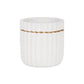 Aurine Round Gold Trimmed Ridged Ceramic Pot - White: Large