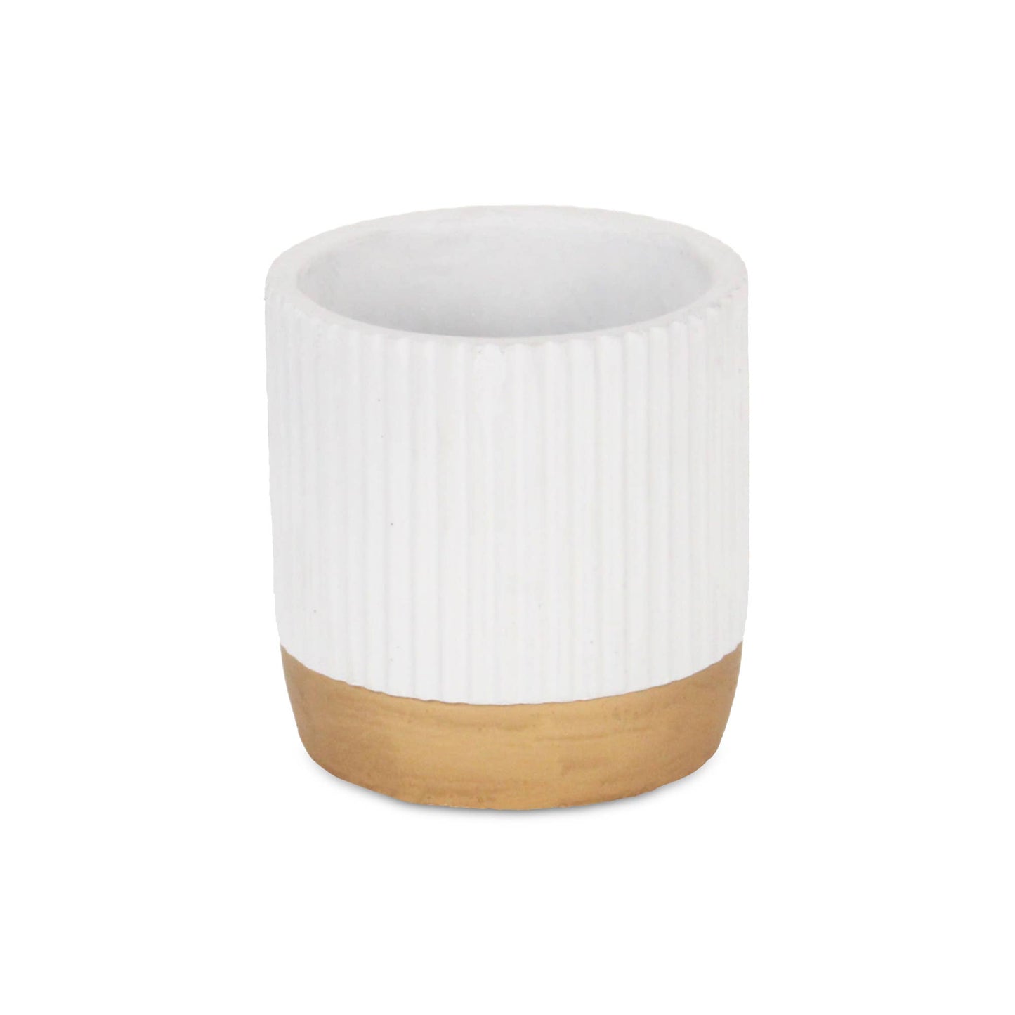 Aurone Round Ceramic Pot with Gold Finished Base - White: Small