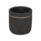 Aurine Round Gold Trimmed Ridged Ceramic Pot - Black: Small