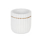 Aurine Round Gold Trimmed Ridged Ceramic Pot - White: Large