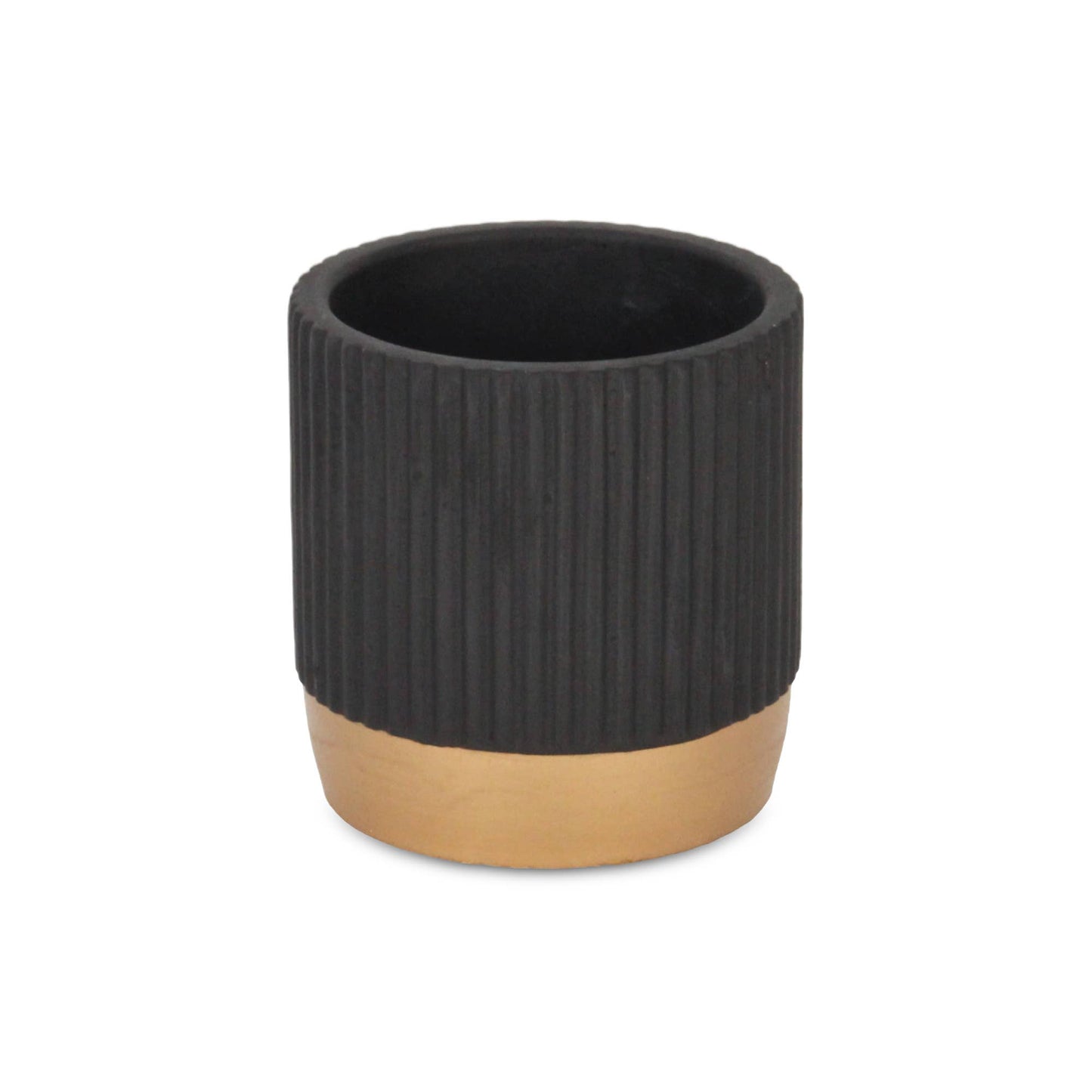 Aurone Round Ceramic Pot with Gold Finished Base - Black: Small