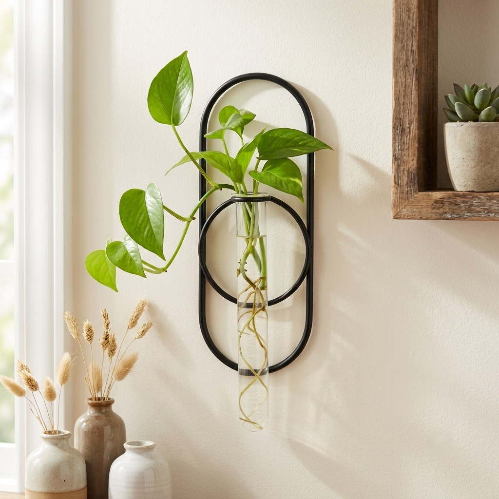 Sephra Metal Loop Glass Wall Planter: Black