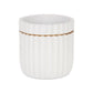 Aurine Round Gold Trimmed Ridged Ceramic Pot - White: Small