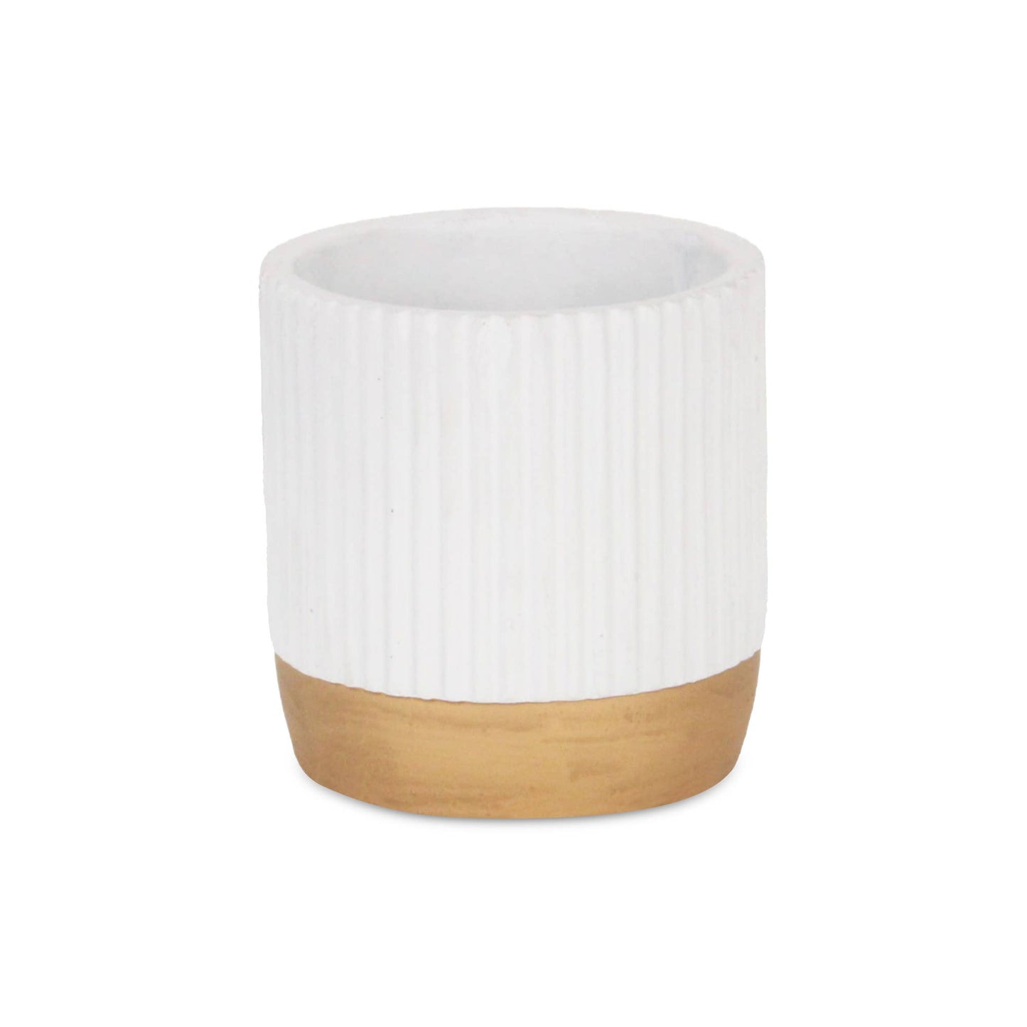 Aurone Round Ceramic Pot with Gold Finished Base - White: Small