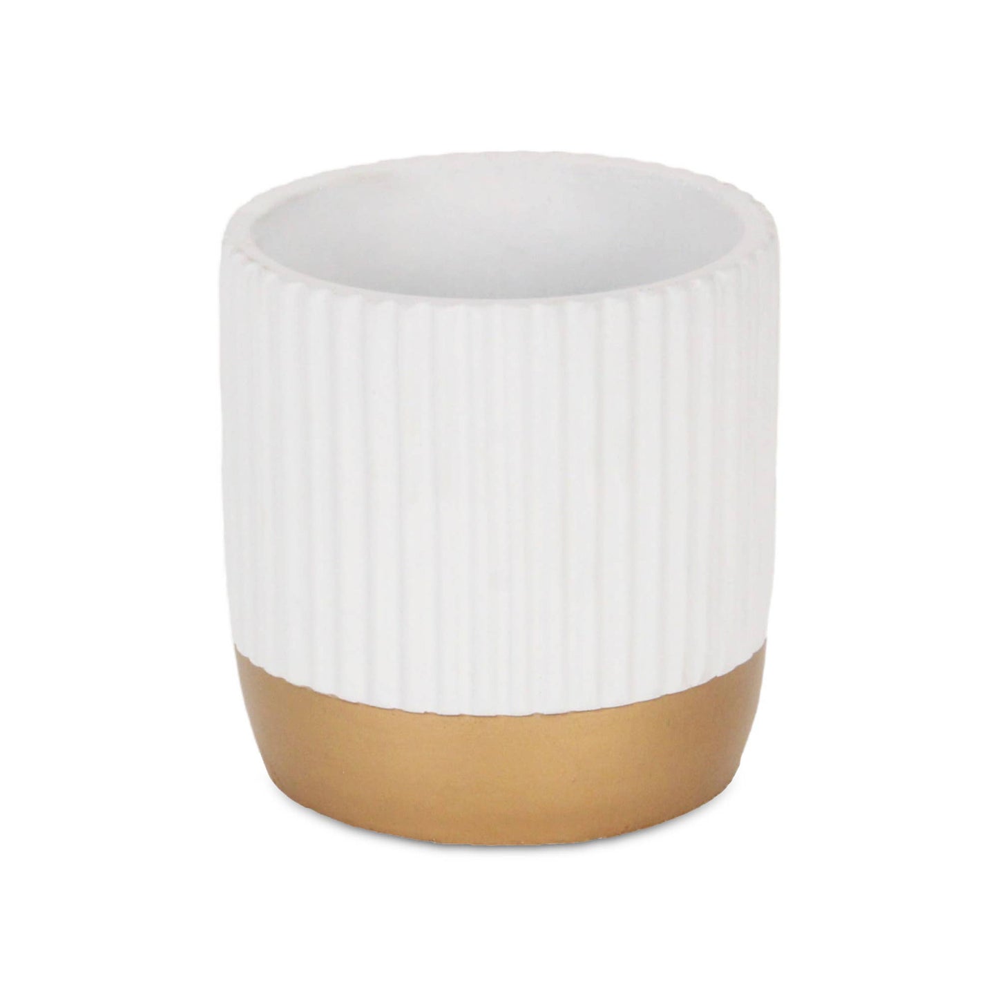 Aurone Round Ceramic Pot with Gold Finished Base - White: Small