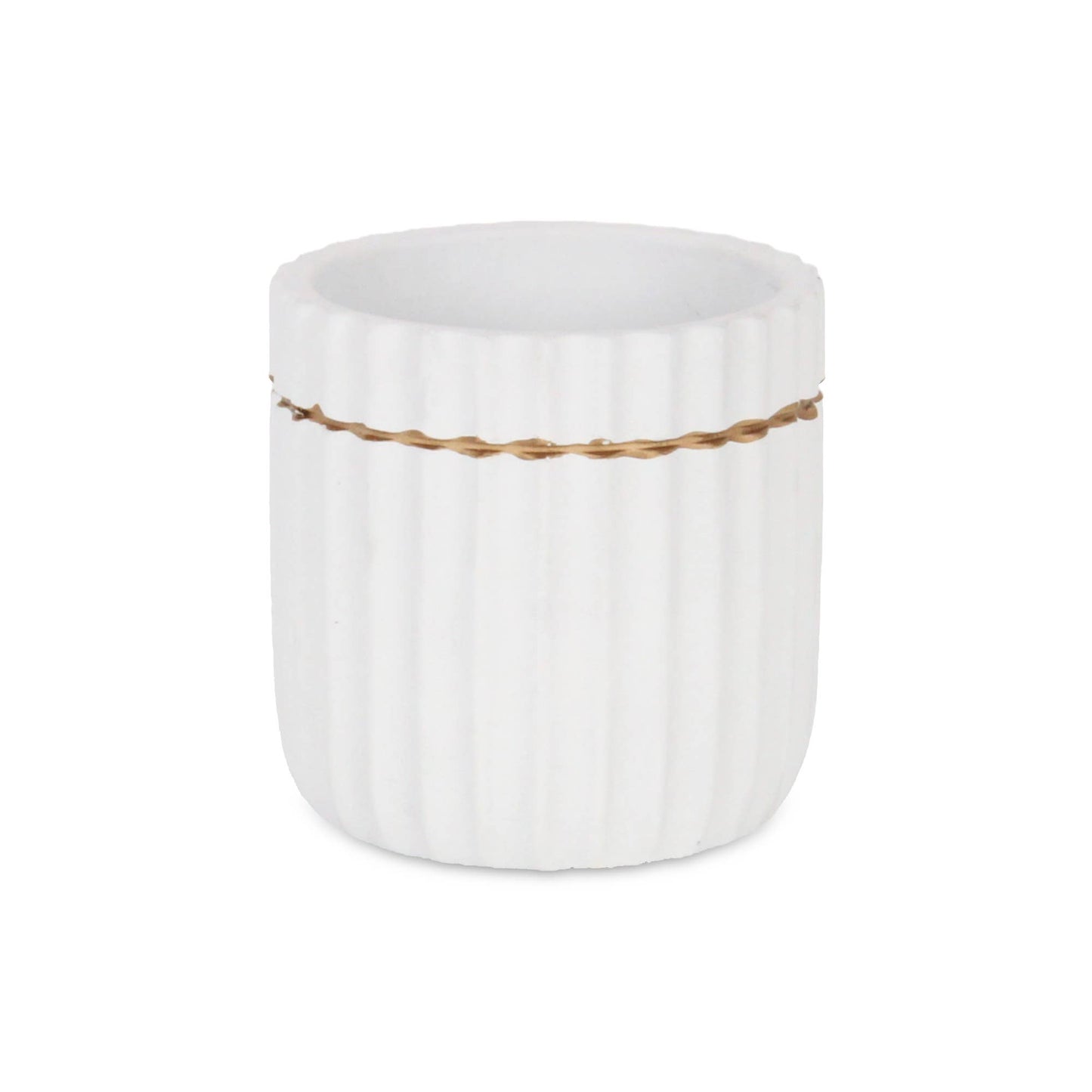 Aurine Round Gold Trimmed Ridged Ceramic Pot - White: Small
