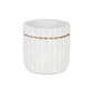 Aurine Round Gold Trimmed Ridged Ceramic Pot - White: Small