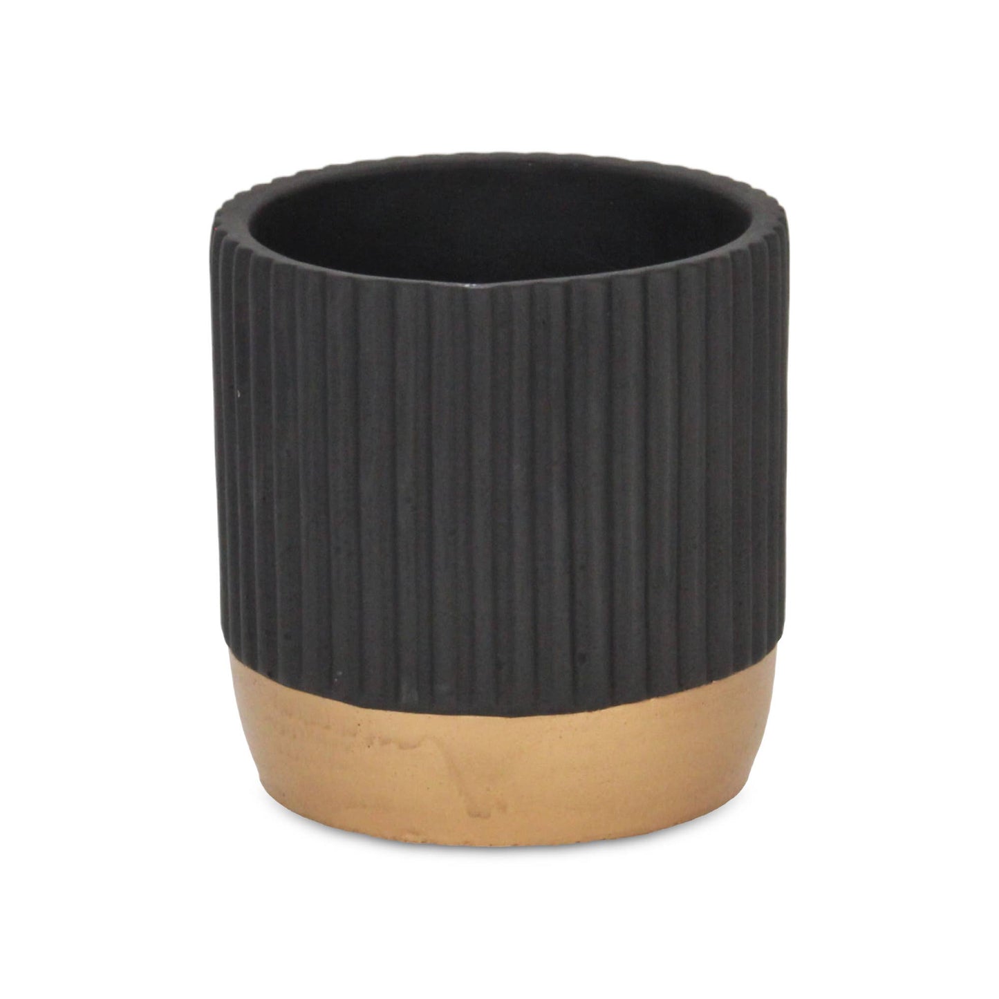 Aurone Round Ceramic Pot with Gold Finished Base - Black: Small