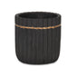 Aurine Round Gold Trimmed Ridged Ceramic Pot - Black: Large