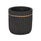 Aurine Round Gold Trimmed Ridged Ceramic Pot - Black: Large