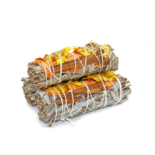 White Sage Smudge Stick, Rose & Cinnamon - Indian (4 in.)