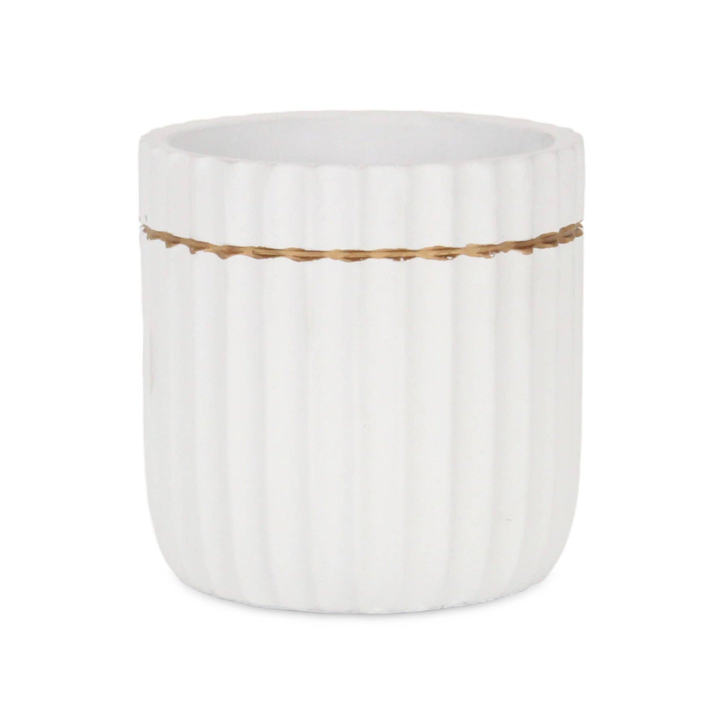 Aurine Round Gold Trimmed Ridged Ceramic Pot - White: Small