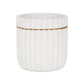 Aurine Round Gold Trimmed Ridged Ceramic Pot - White: Small