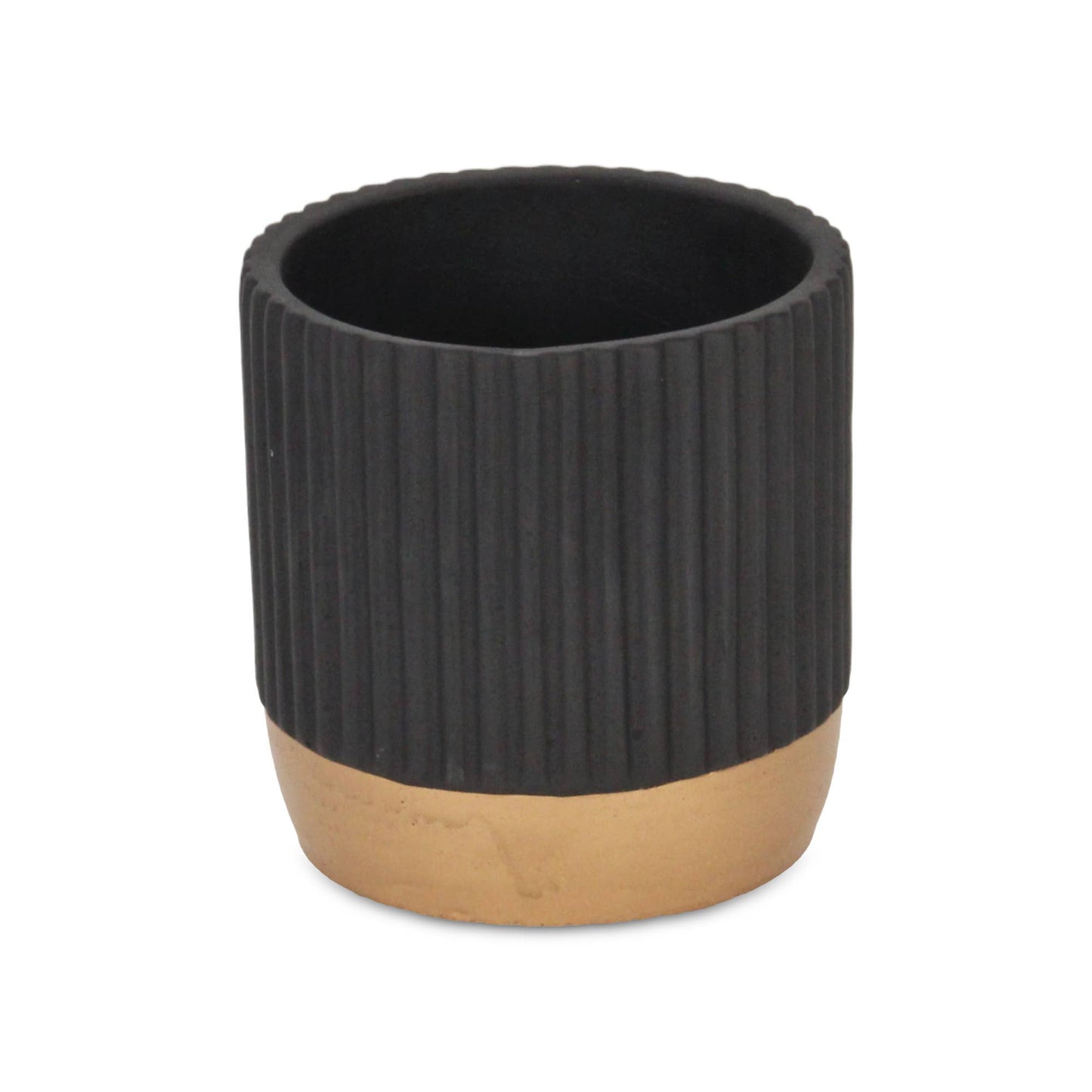 Aurone Round Ceramic Pot with Gold Finished Base - Black: Large