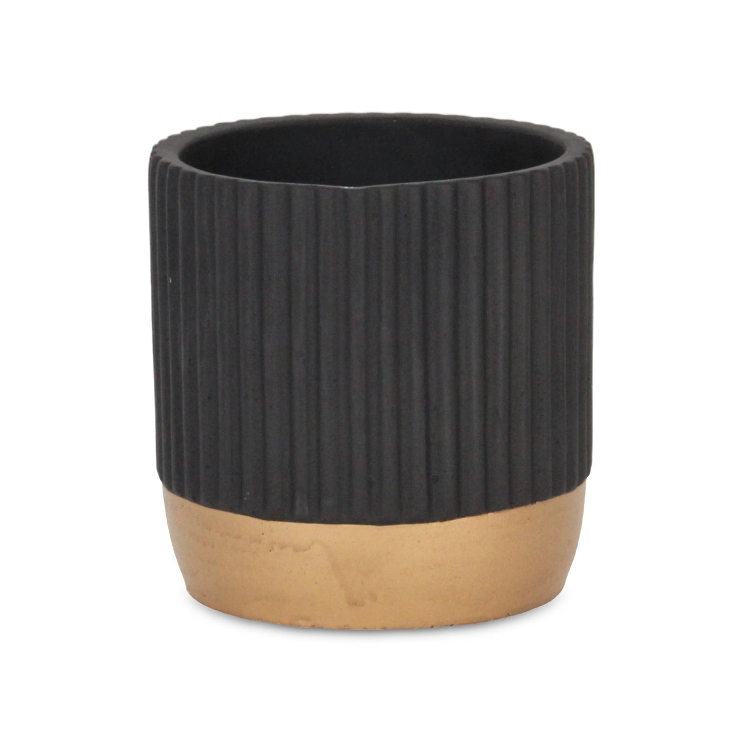 Aurone Round Ceramic Pot with Gold Finished Base - Black: Small