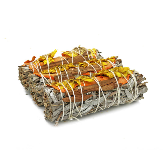 White Sage Smudge Stick, Rose & Cinnamon - Indian (4 in.)