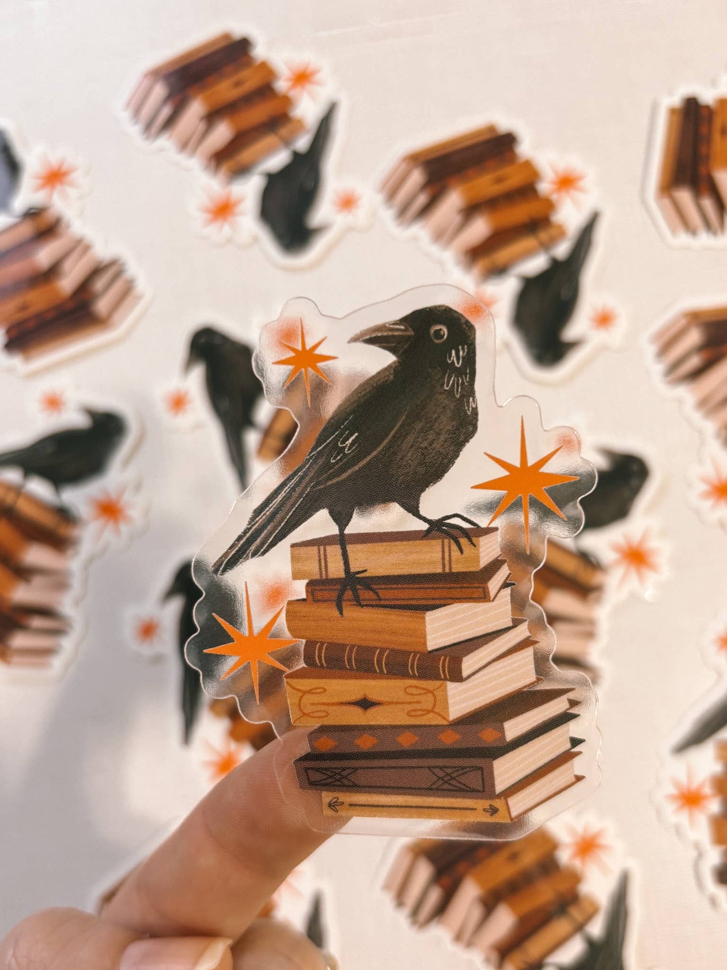 Vinyl Sticker: Harbinger & Books - 3" Clear Crow sticker