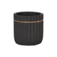 Aurine Round Gold Trimmed Ridged Ceramic Pot - Black: Large