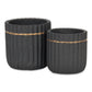 Aurine Round Gold Trimmed Ridged Ceramic Pot - Black: Small