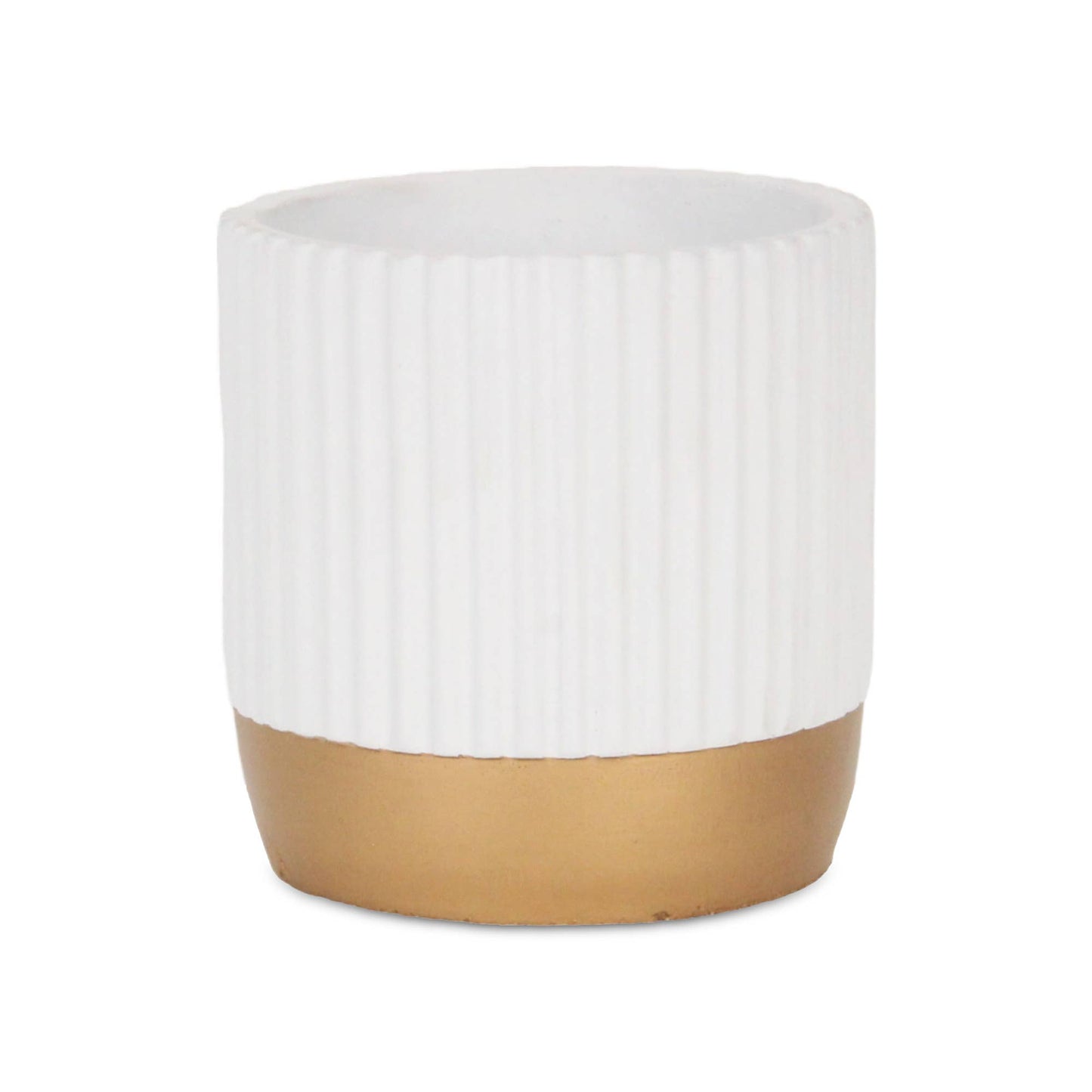 Aurone Round Ceramic Pot with Gold Finished Base - White: Large