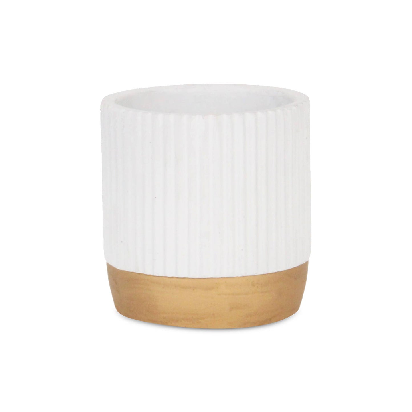 Aurone Round Ceramic Pot with Gold Finished Base - White: Small