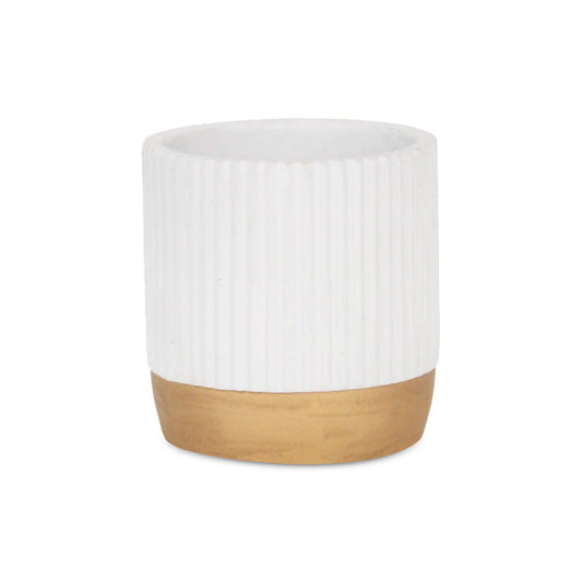 Aurone Round Ceramic Pot with Gold Finished Base - White: Small